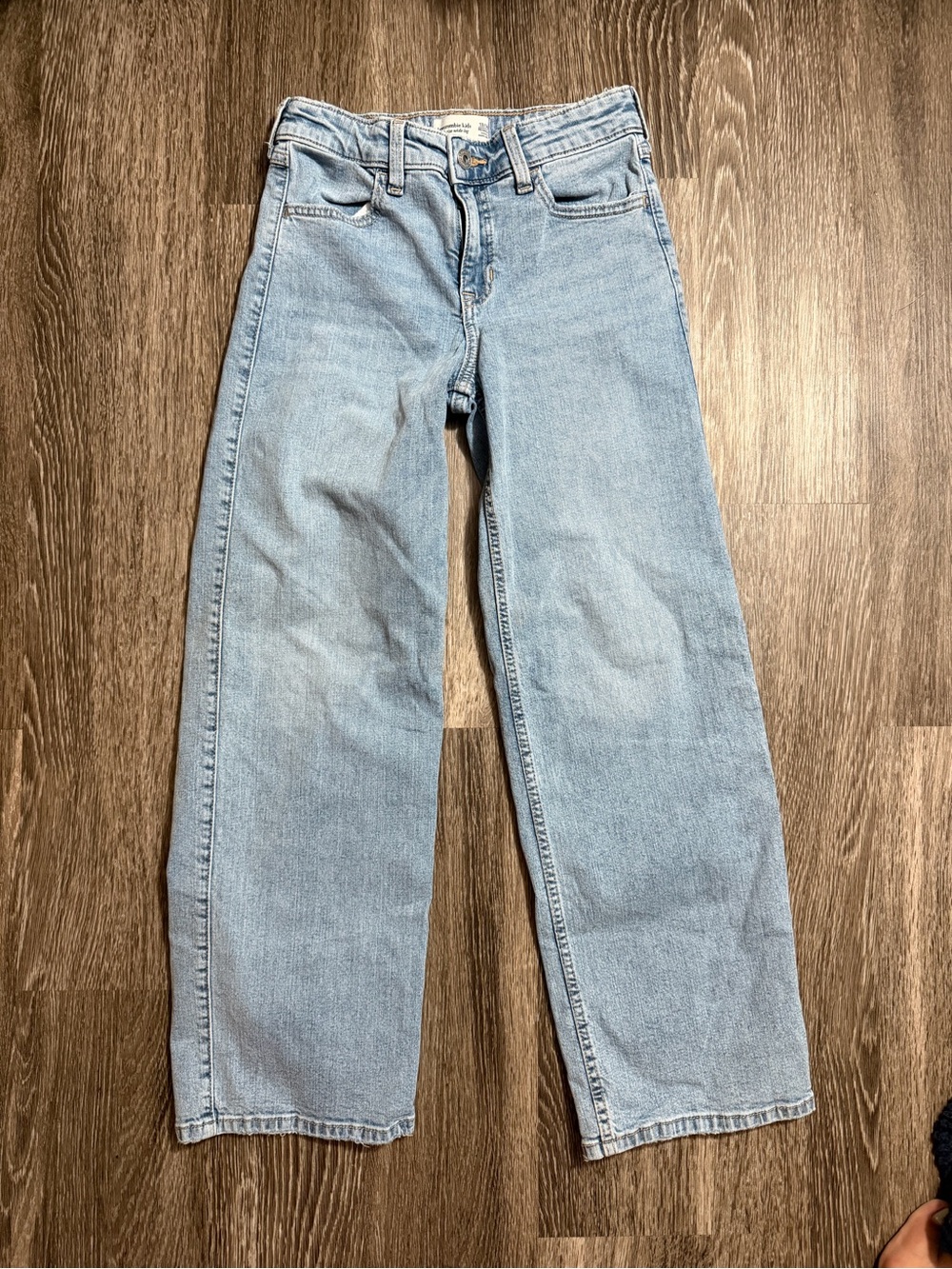 Abercrombie & Fitch Light Blue Denim Jeans with Tan Leather Patch